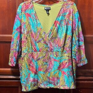 Maggie Barnes size 4X women’s Multicolor Leaf lace Print V-Neck tunic